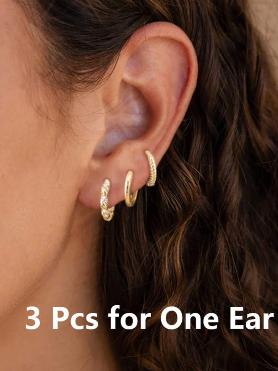 3 pièces Boucles d'oreilles dorées élégantes et brillantes pour femmes, ensemble de boucles d'oreilles dorées pour dames décorées de zircone cubiques en laiton, convient pour le port quotidien, les anniversaires, les fêtes, les vacances et les cadeaux de célébration