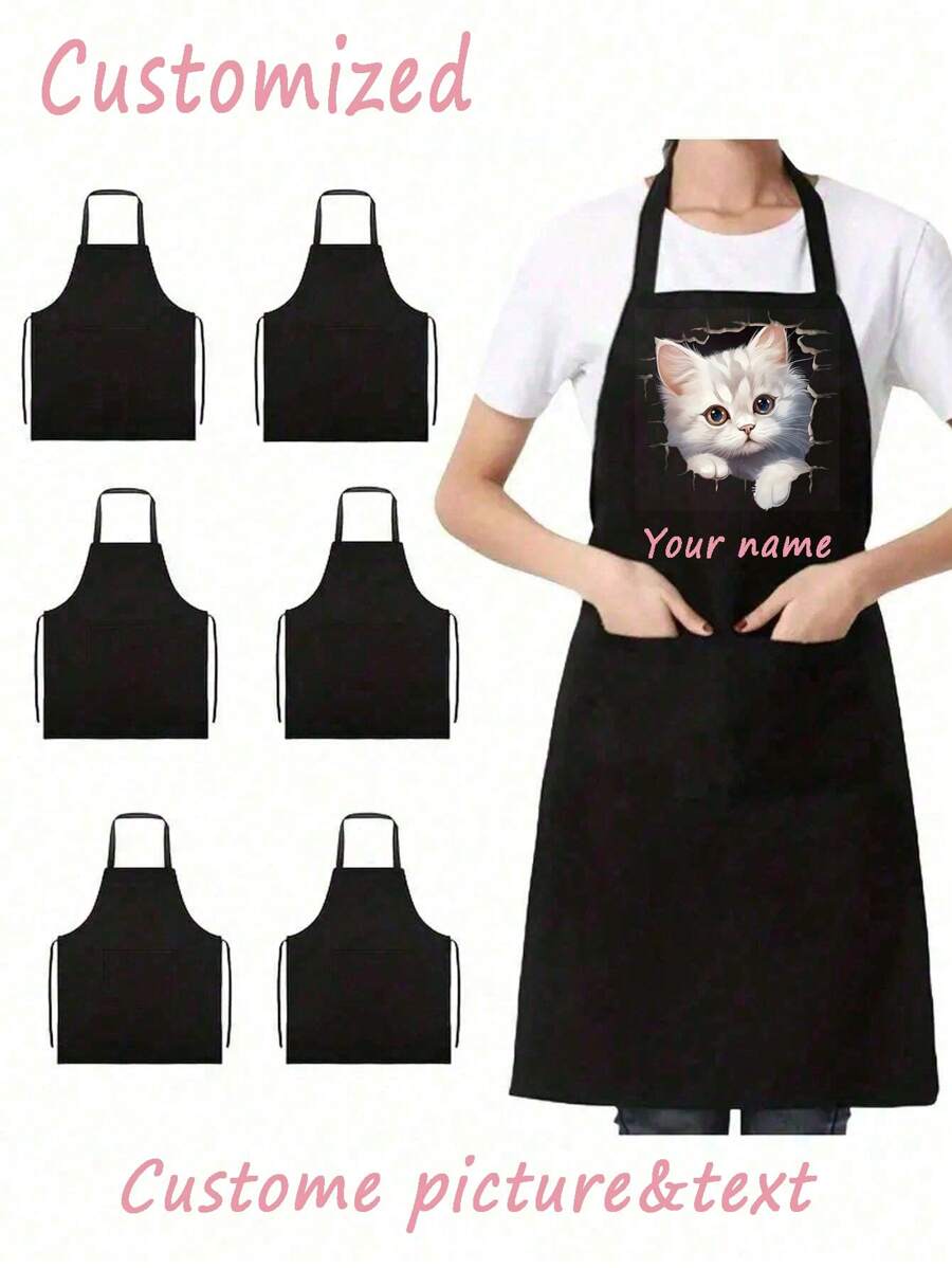 1pc Custom Apron Text And Personalized Photo, Waterproof Apron, Customized Funny Cooking Kitchen Apron, Customize Logo, Text, Chef Cook Apron, Ideal Gift For Valentine's Day, Father's Day, Mother's Day Birthdays, Anniversaries