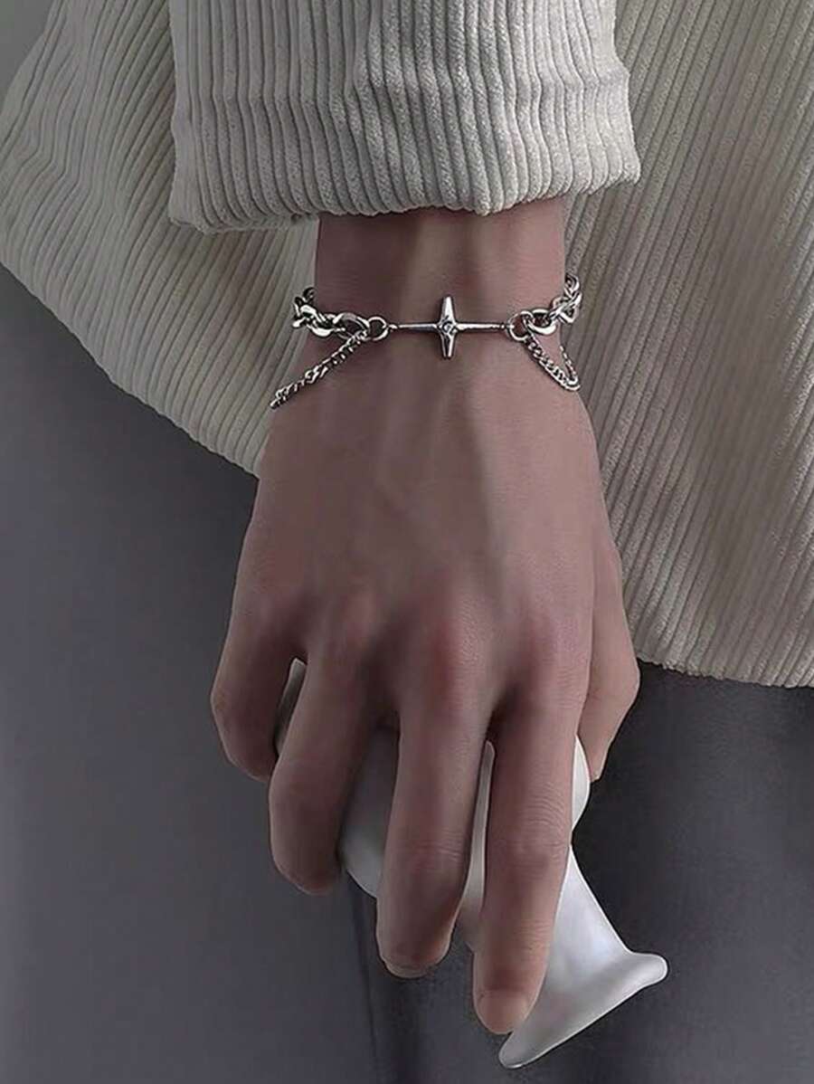 1 pieza Brazalete unisex de pareja con estrella cruzada de moda con rhinestones, estilo hip hop