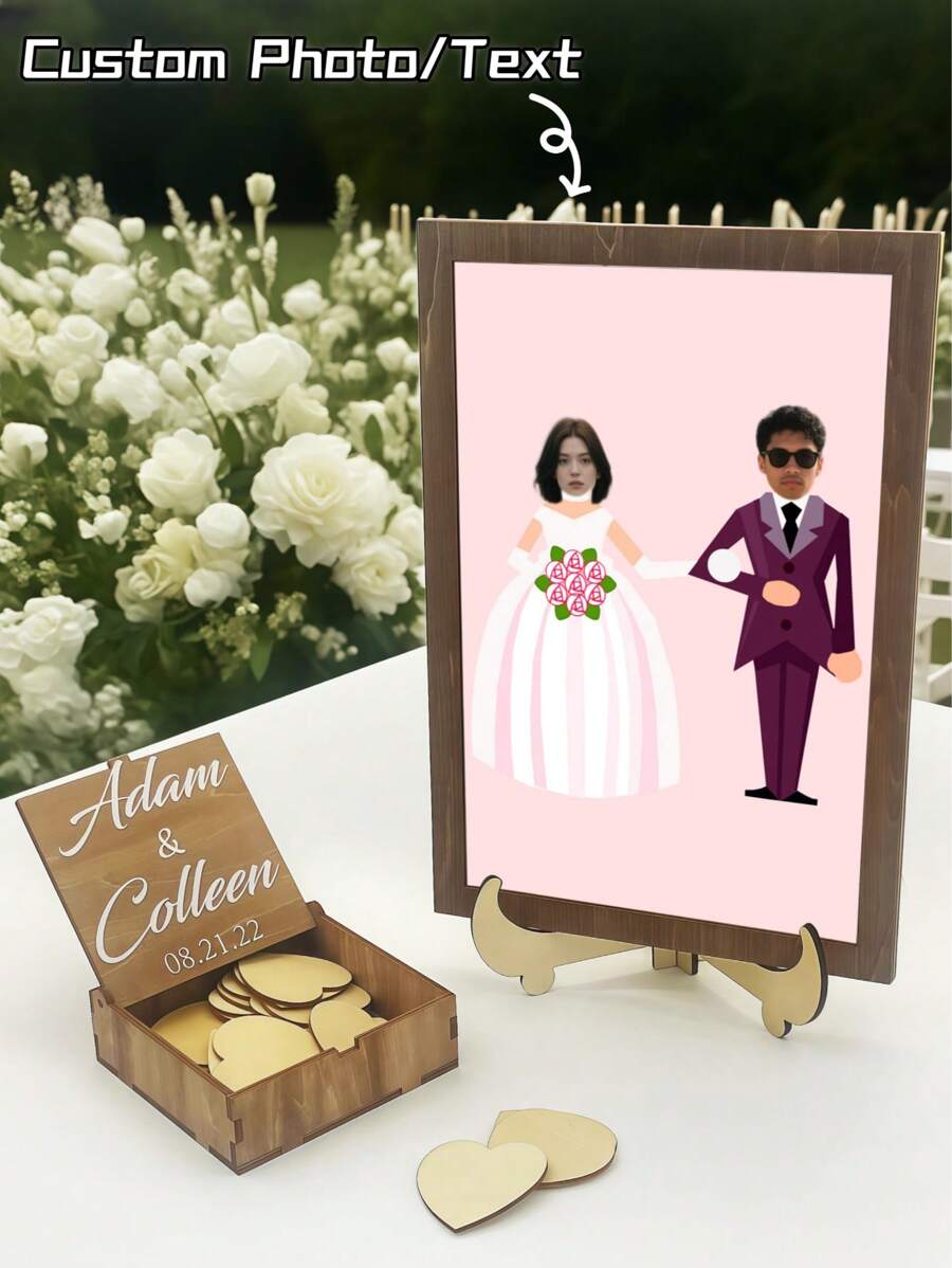 32pcs Personalized Photo Marriage Signature Frame Set, Guest Message Book For Wedding, Home Decor For Bedroom, Modern & Stylish, Customized, Unique Gift Idea For Him, Her, Boyfriend, Girlfriend, Parents, Family, Friends, Anniversary, Valentine's Day, Mother's Day, Back To School, Christmas, Halloween, Ramadan, Birthday, Father's Day, Graduation, Housewarming, Restaurant, Living Room, School