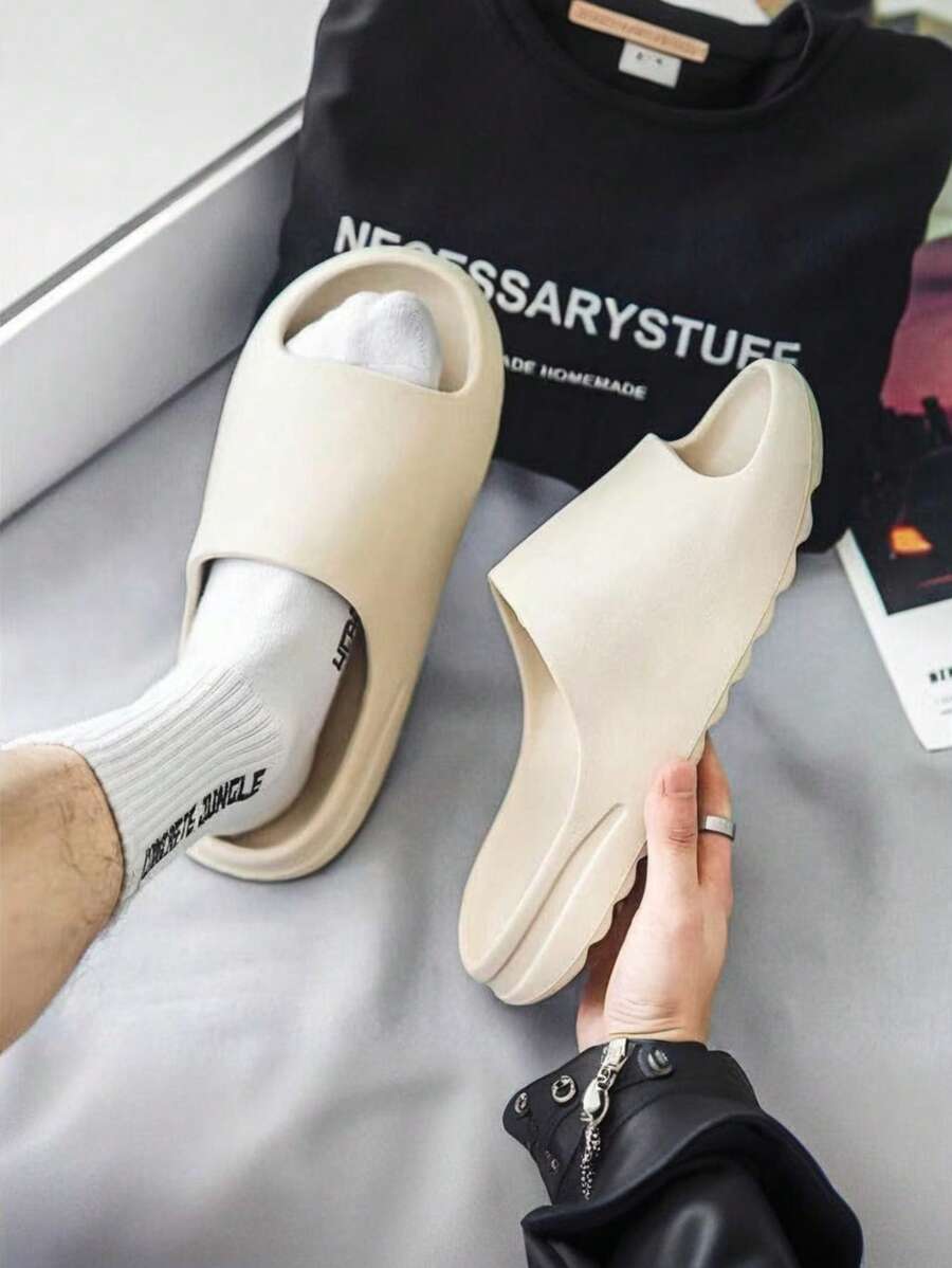Plus Size Unisex Beach Thick Sole, Non-Slip Indoor Home Use EVA Slippers For Men, Outdoor Water Wading Sand Beach Skin Color Lightweight Slippers, Run Small By One Size
