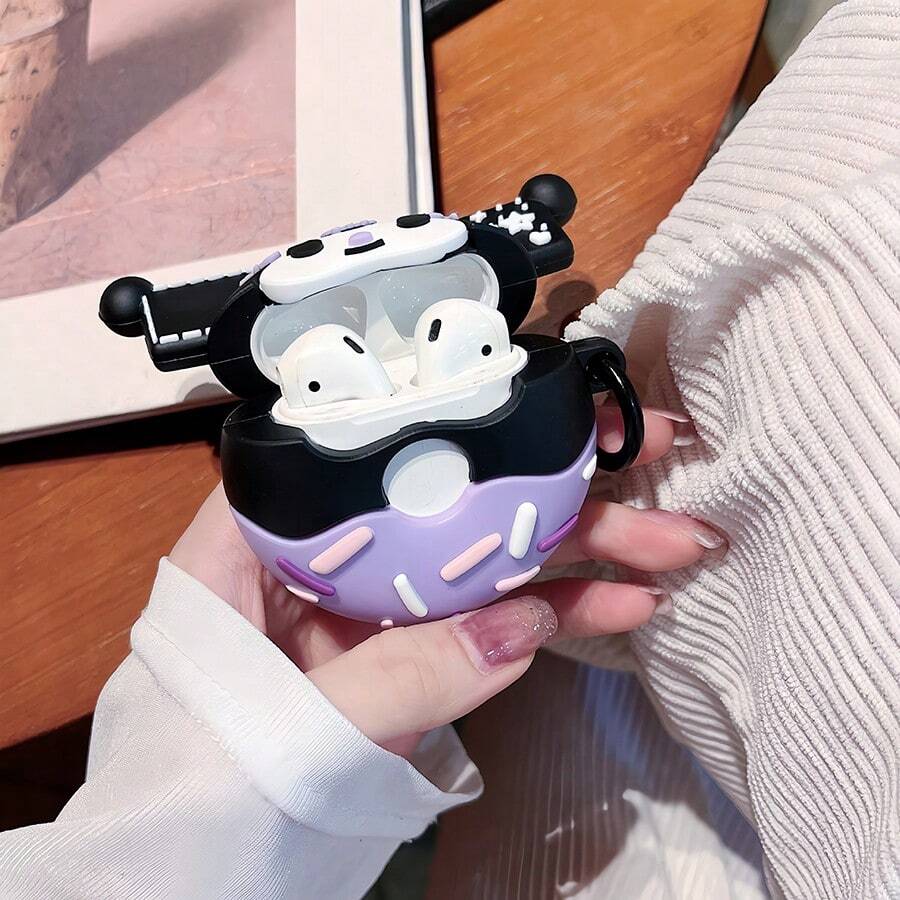 Sanrio 1pc Kuromi Doughnut Style Pro/2/3/4 Bluetooth Earphone Cartoon Protective Case