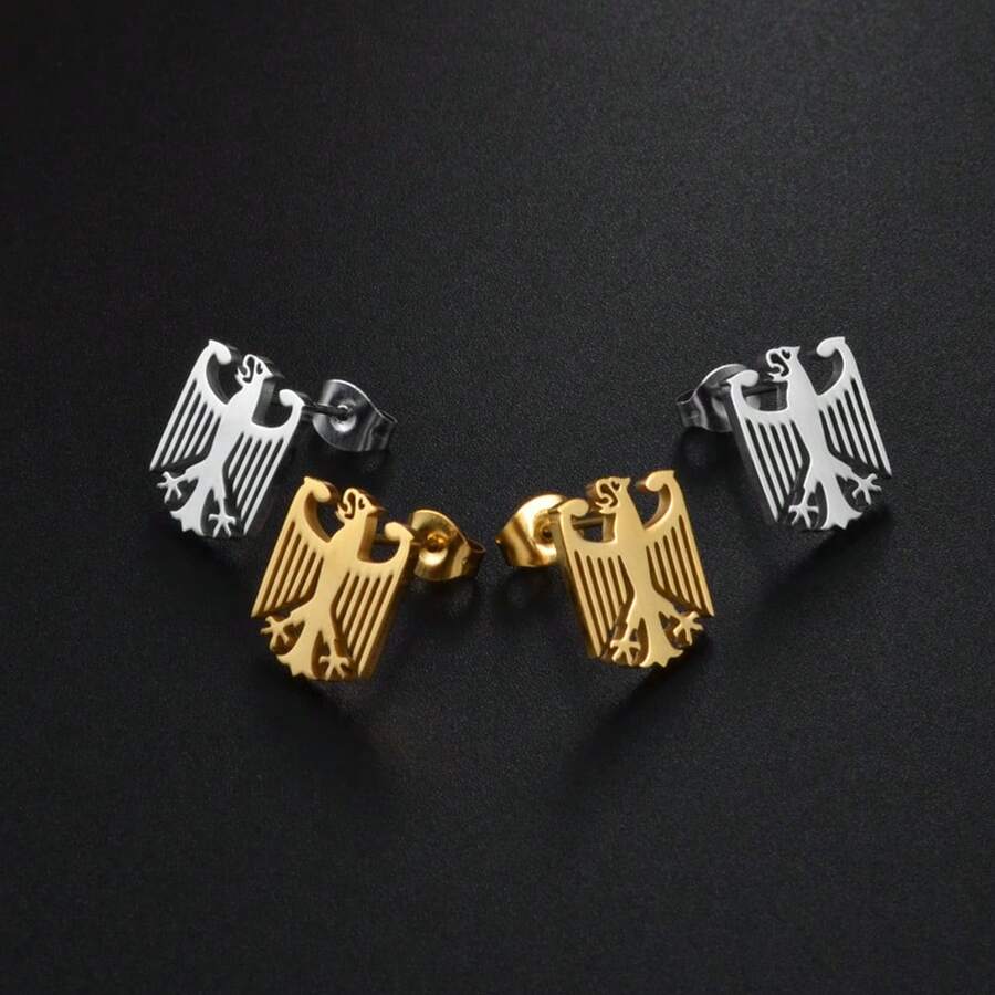 1 Pair 1.3cm German Eagle Stud Earrings Stainless Steel Germany Jewelry For Women Girls Gifts For Mom And Daughter