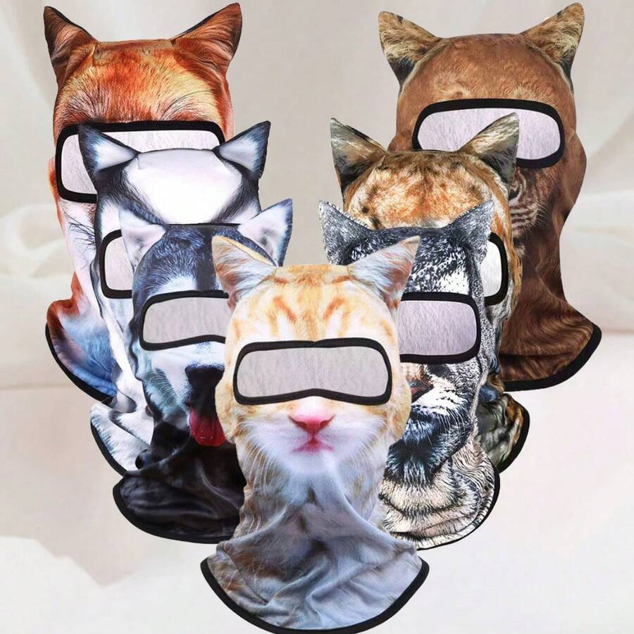 1pc Creative & Funny Animal Head Mask/Face Cover, Party Prop Mask With Cute Orange Cat & Husky Pattern