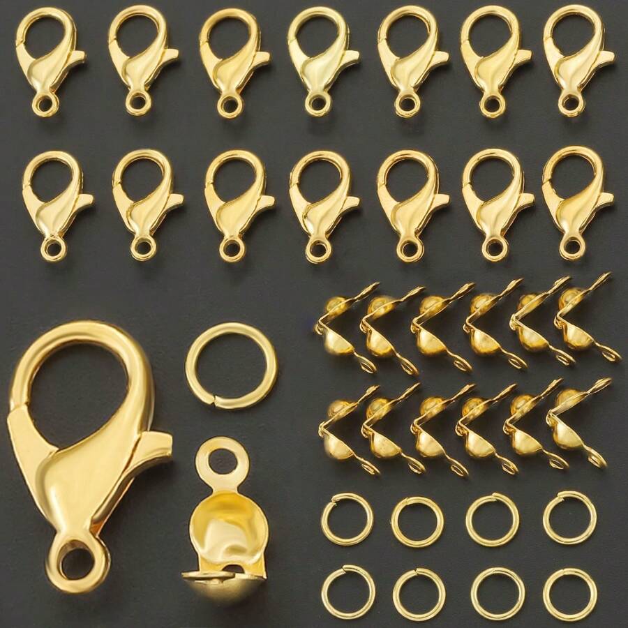 150pcs Golden/Silver/KChrome Gold/White/Gun Black/Random Color Zinc Alloy Lobster Clasp, Jump Ring And Findings Set For DIY Keychain, Key Rings, Bead Stringing, Pendants, Jewelry Craft Making Supplies