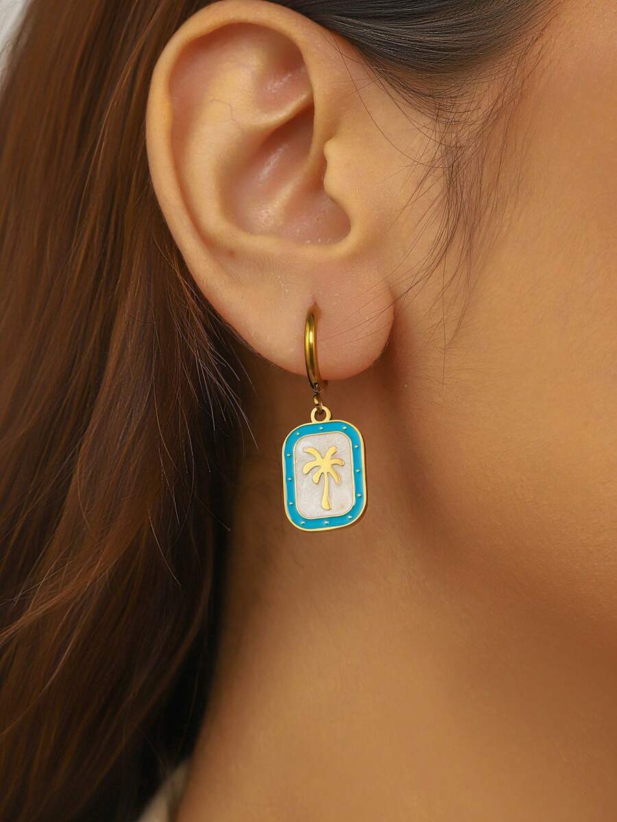 1 par de pendientes colgantes de árbol de coco de acero de titanio, pendientes de moda y versátiles, apropiados para uso diario y salidas para mujeres