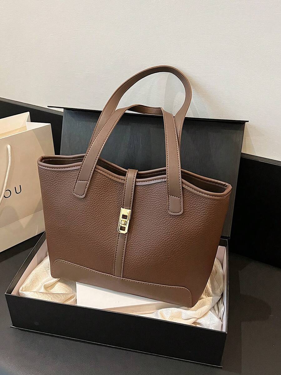 Bolsa de Ombro Casual Feminina com Zíper e Estampa Mesclada, de Grande Capacidade para Uso Diário
