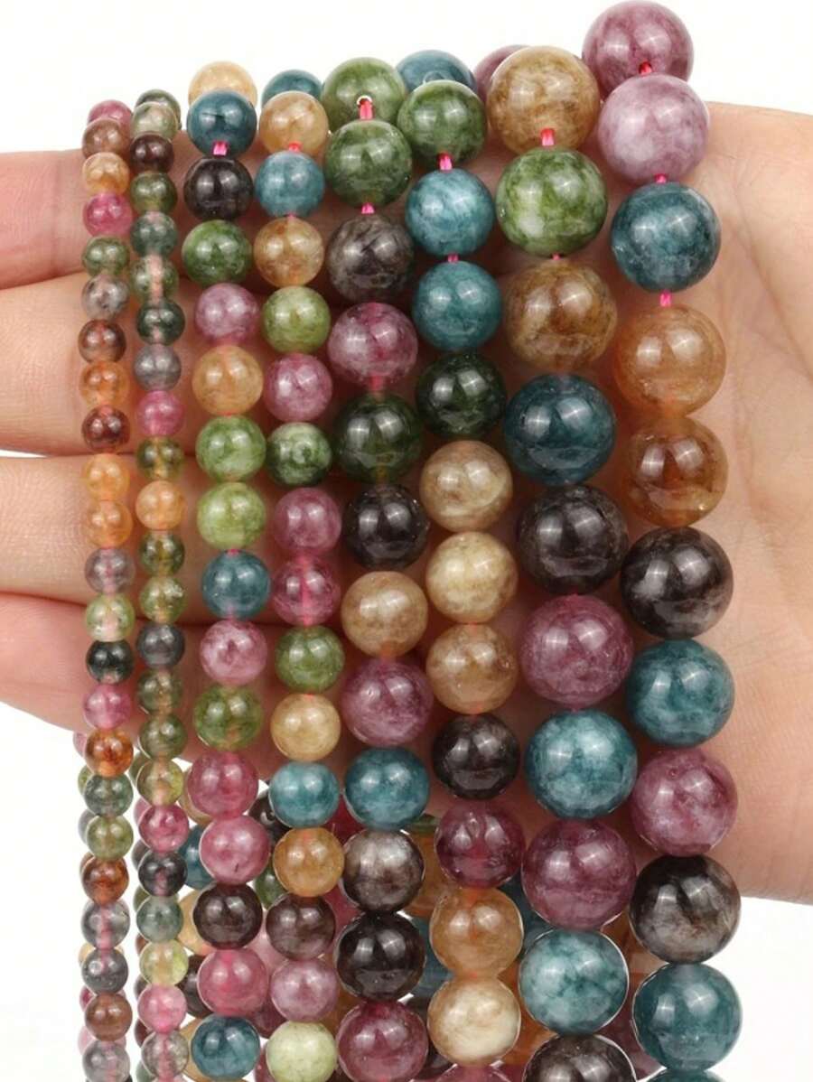 Multicolor Aquamarine Beads Natural Stone Round Loose Beads Jewelry DIY Earrings Bracelet Making Supplies