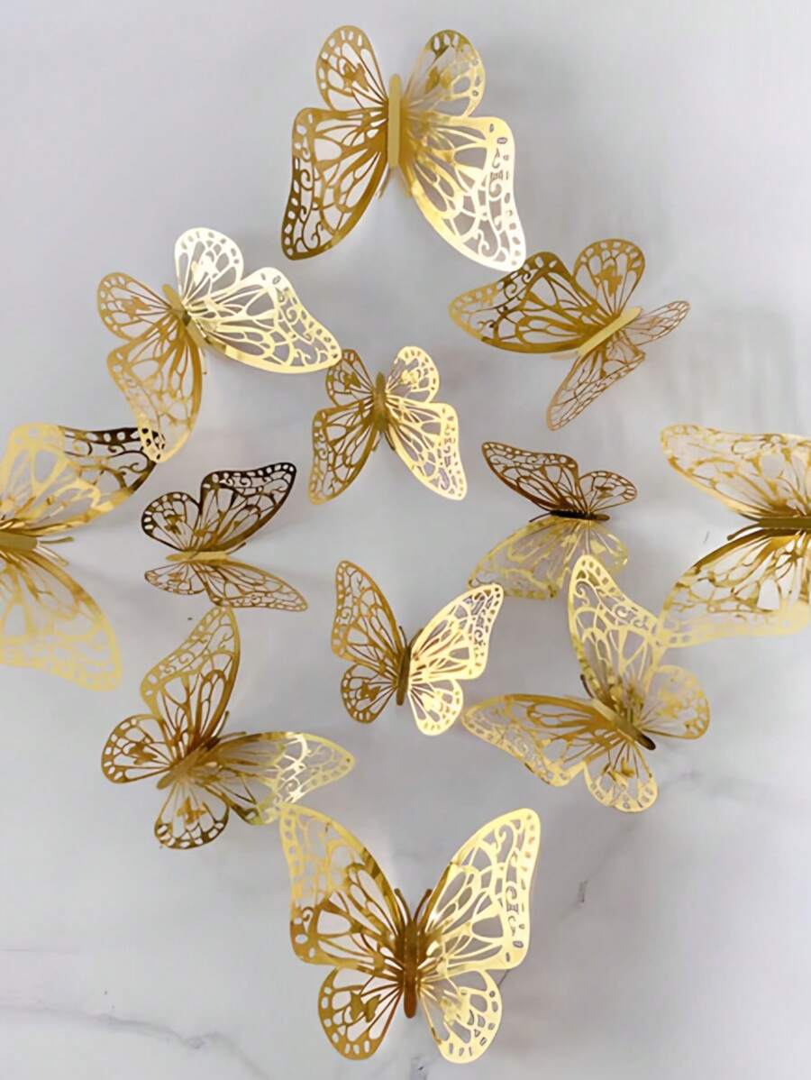 12 pièces Stickers muraux papillons 3D creux, pour décoration de gâteau, décoration de mariage, maison et salon, décoration d'anniversaire, stickers, décalcomanies murales, décoration pour la maison, décoration de fête pour l'intérieur et l'extérieur, articles de décoration de printemps, rafraîchissez votre maison, stickers de décoration de fête, cadeaux d'été, plage, rentrée scolaire, fournitures scolaires, décoration de chambre, cadeaux de remise des diplômes, décoration murale personnalisée