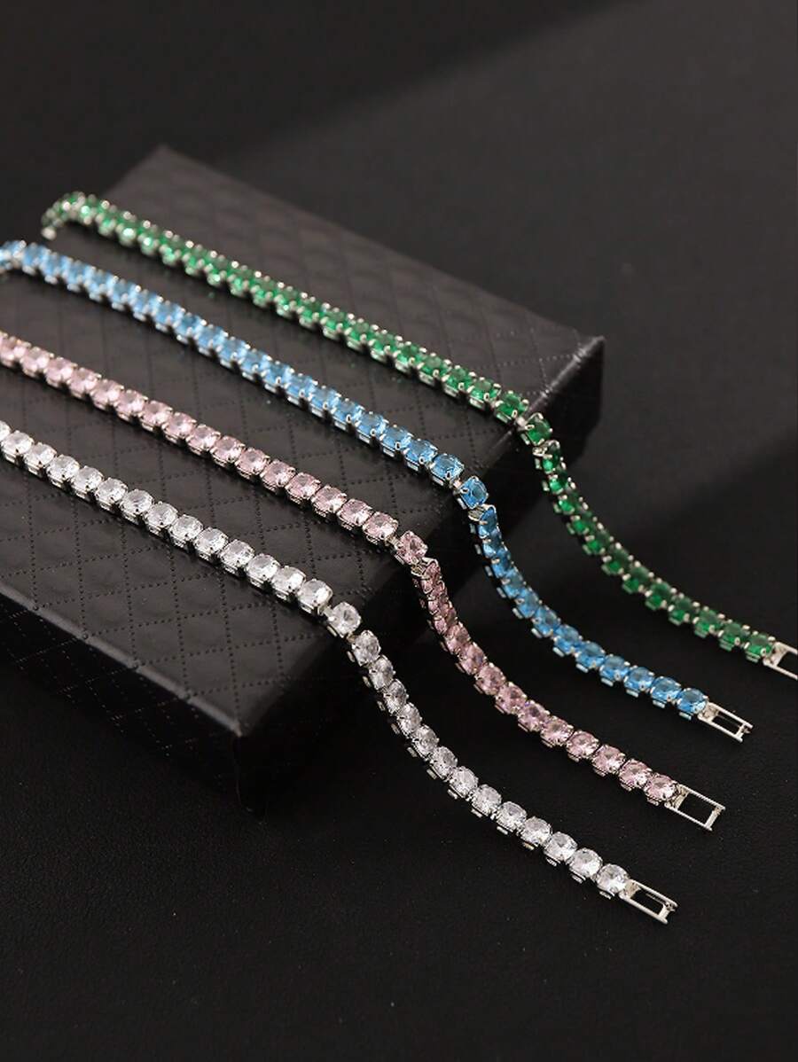 1pc Round Cubic Zirconia Bracelet, Fashionable Minimalist Unisex Daily Wear