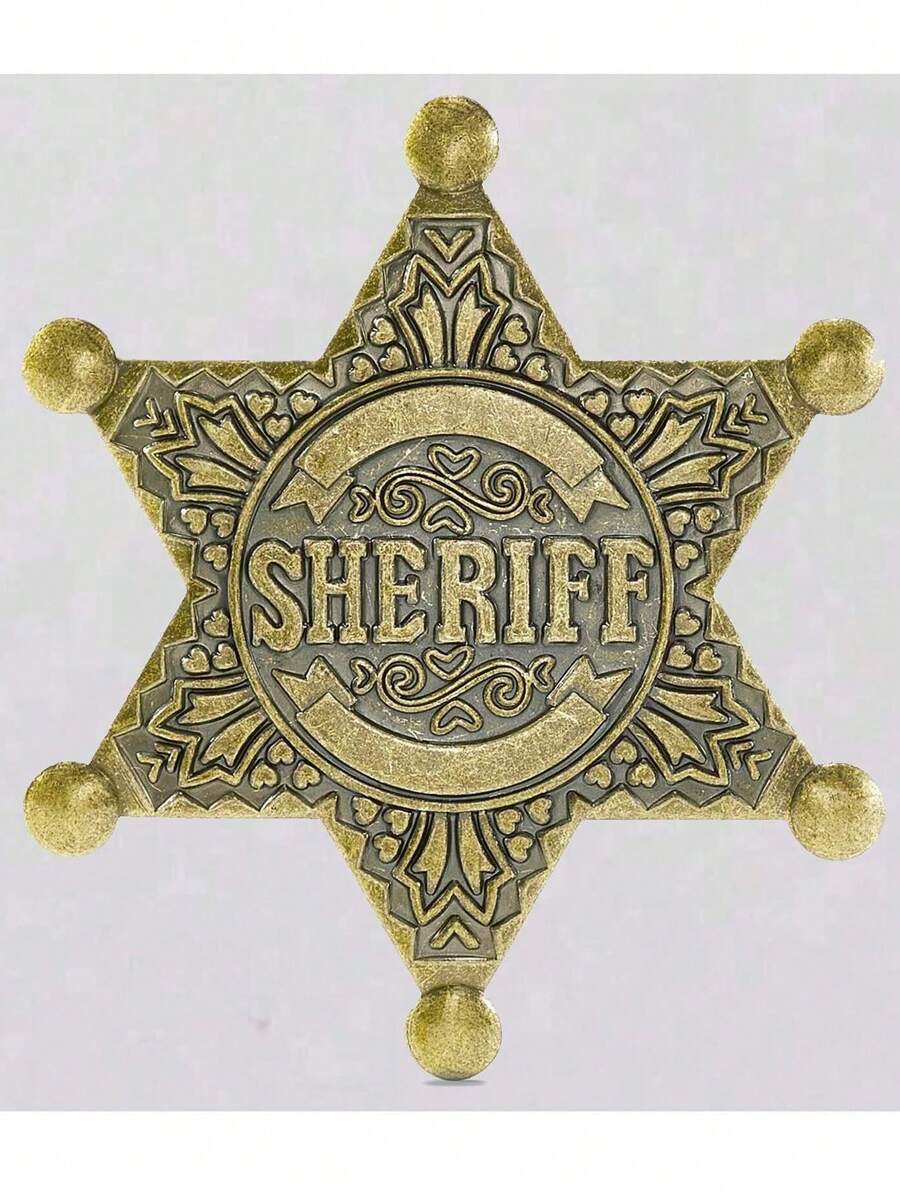 1 Stück Sheriff-Abzeichen, Metall, Polizei-Abzeichen-Anstecknadel, Polizei-Stern des Wilden Westens, Kostümzubehör