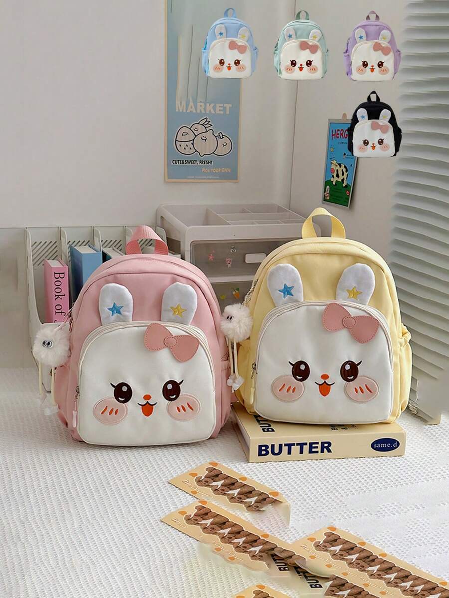 1pc New Japanese Style Simple Bunny Backpack, Casual And Simple, Zipper Design, Adjustable Shoulder Straps, High-End Solid Color Matching, Suitable For School And Travel, Can Easily Accommodate Daily Necessities, Versatile Items, Fashion Darling, Suitable For All Styles And Occasions, Style Adaptability Is Very Strong
