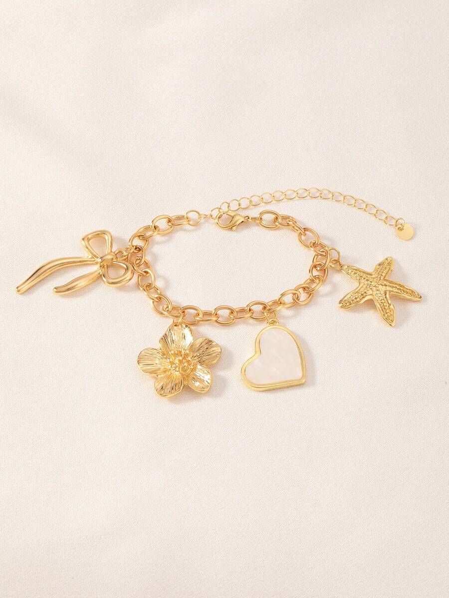 1 pièce Pendentif en acier inoxydable plaqué or 18 carats avec étoile de mer, coquillage et cœur. Pendentif de collier résistant à la ternissure, chic, sans boîte