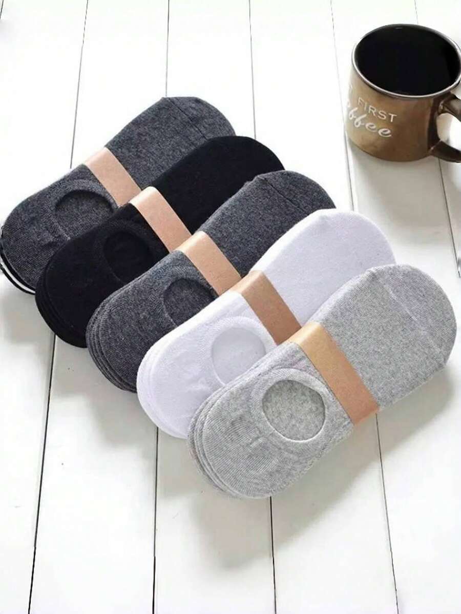 5 pares de calcetines sin marcas de color negro, blanco y gris sólidos, antideslizantes y antifricción, unisex