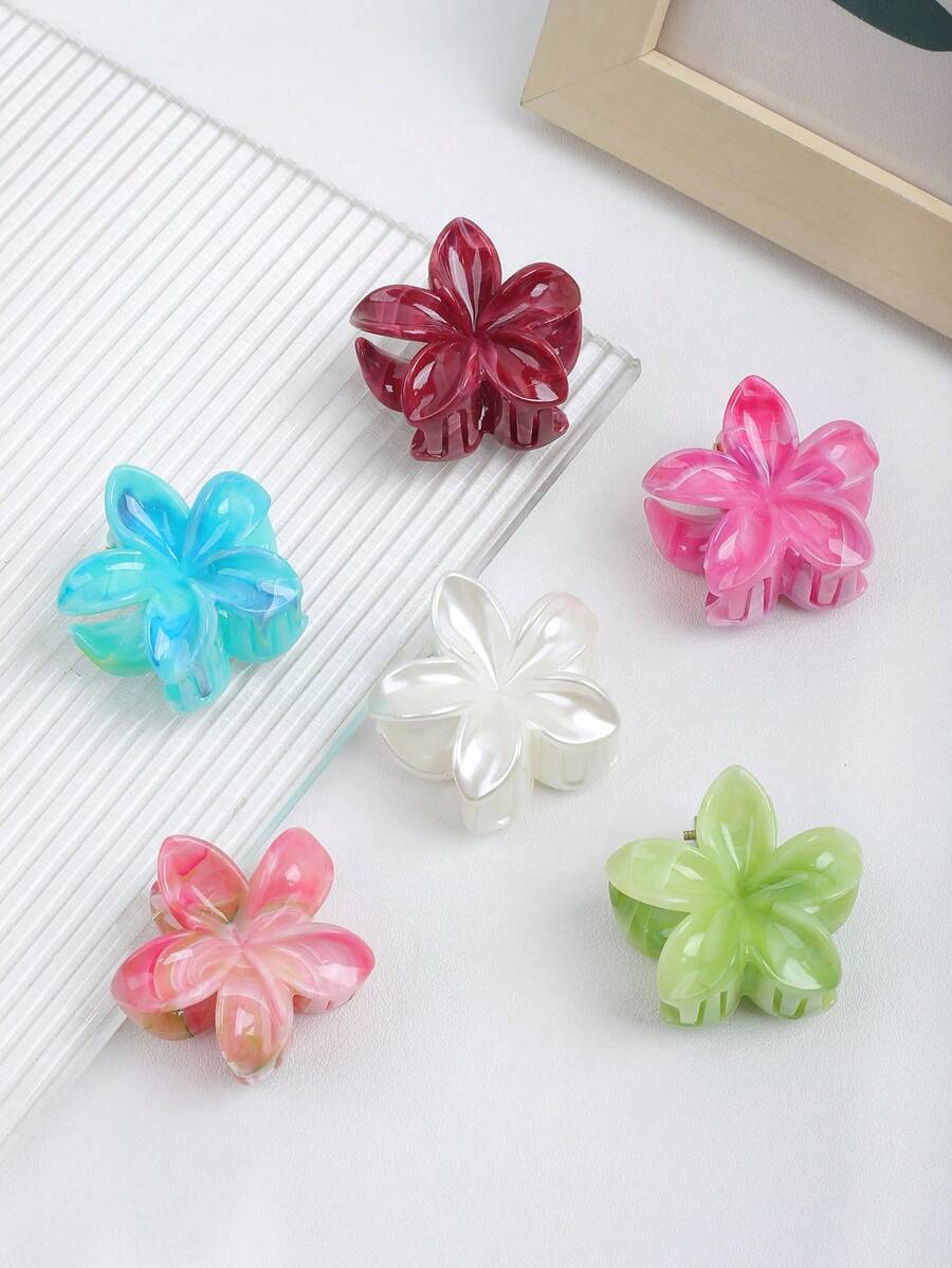 6 pièces de barrettes pour cheveux avec motif de marbre coloré de 4 cm, fleurs de marguerite fraîches et mignonnes pour queue de cheval, été
