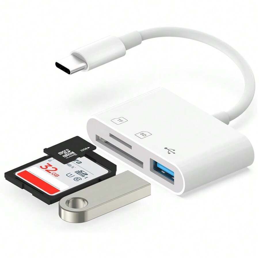 1 pieza Lector de tarjetas de memoria 3 en 1 SD/TF/USB, compatible con 16 Pro Max/16 Pro/16 Plus/16/15/14/13/12/11/XS/XR/8/7/6, S25/S24/S23/S22/S21, iPad, serie de portátiles