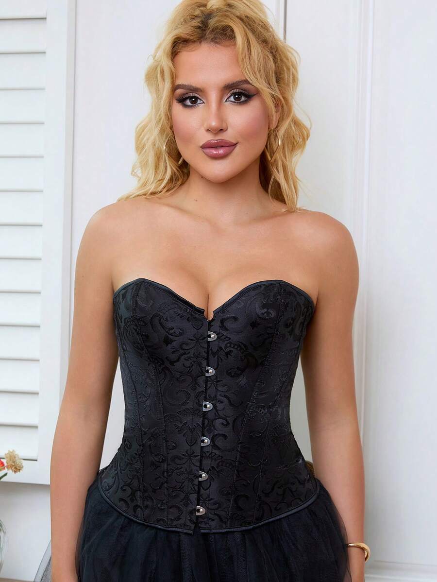 1 Stück Damen klassisches Jacquard Korsett-Top, Schnür-Büstenhalter, Taille-Trainer, Dekolleté verbessernd, geeignet für Hochzeit, Partykleid, formelle Anlässe, Oberbekleidung