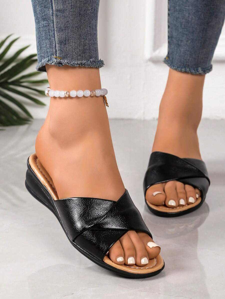 Sandales compensées d'été pour femmes en grandes tailles, nouvelles sandales mi-talon mode Glissant confortables et antidérapantes pour mères