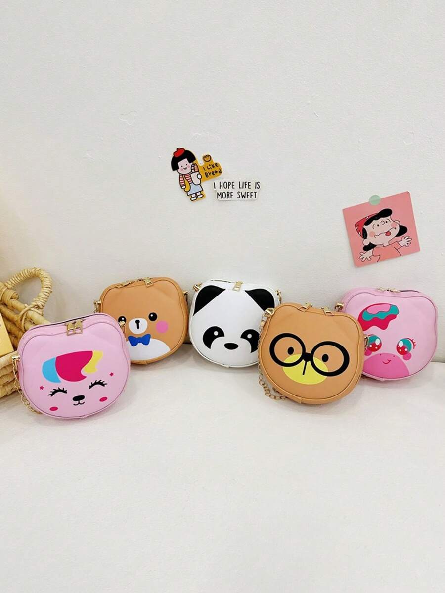 1 pieza Nuevo bolso bandolera con estampado animal, cadena desmontable, exquisito, pequeño y lindo, con estampados de dibujos animados de animales llenos de infantilidad, combinación de colores caramelo, Body ligero, portátil y liviano, diseño con cierre de cremallera, capacidad suficiente, adecuado para múltiples escenarios.