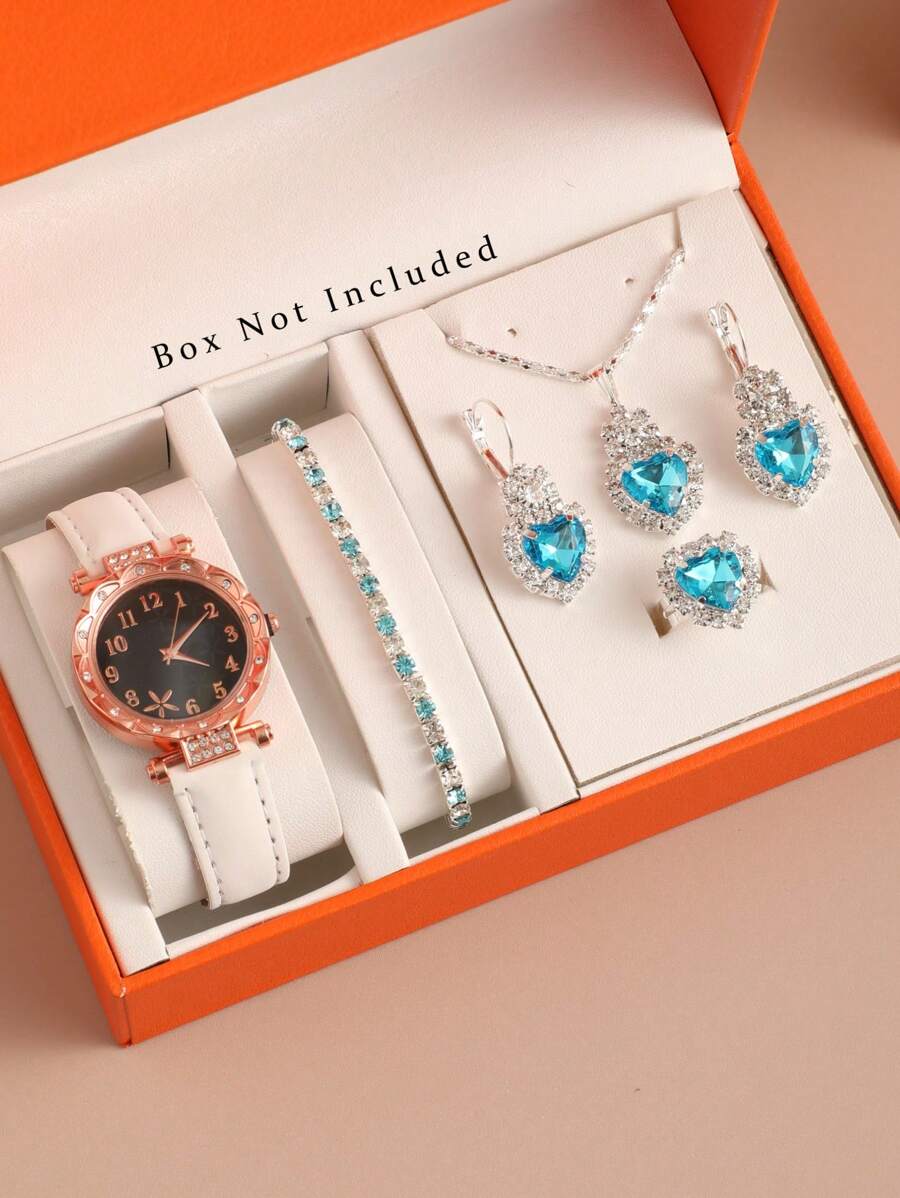 Set de 6 relojes de mujer con correa de piel de estrella de mar blanca - Esfera de escala de barra de moda, relojes de cuarzo minimalistas casuales para uso diario
