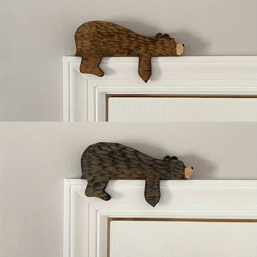 Charmanter brauner Bären Türrahmen Deko aus Holz - perfekt für Weihnachten, Ostern und Thanksgiving | Landhaus Stil Wohnakzent