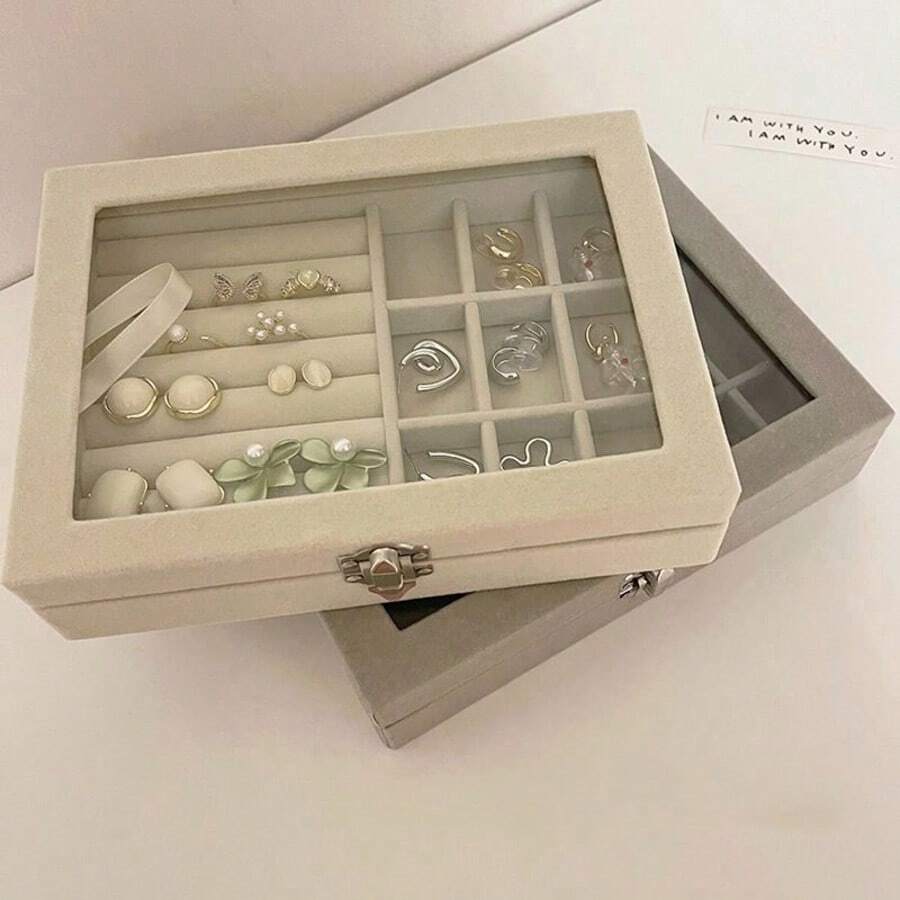 Jewelry Necklace Storage Box, Large Capacity Pearl Necklace Organizer With Drawers, Transparent Tabletop Jewelry Holder, Velvet Jewelry Display Box For Women Storage Organizer Travel Essentials Back To School Dormitory Storage