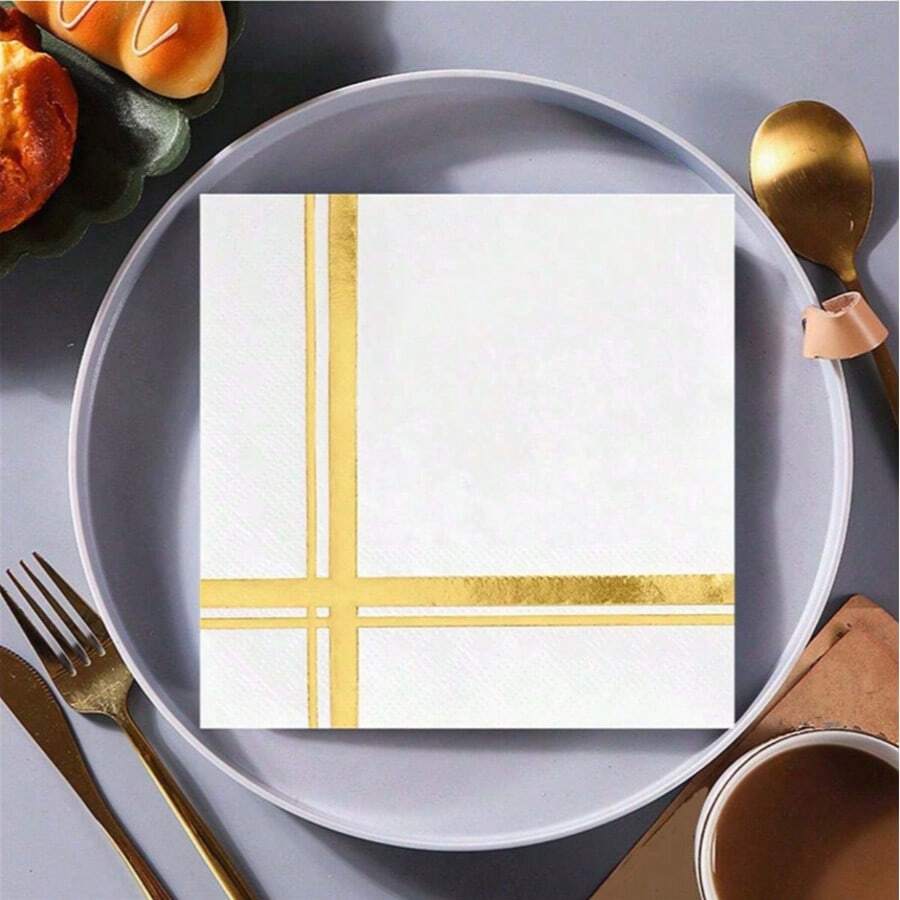 20/40 Stück weiß und goldener Folie 2-lagige Cocktail Servietten 16,5 cm, Einweg Party Lunch Servietten, Gast Handtücher, dekorative Papier Getränke Servietten für Geburtstag Dekorationen, Hochzeitsjubiläum, Abschlussfeier, Weihnachtsparty Gastgeschenke (Weiß und Silber)