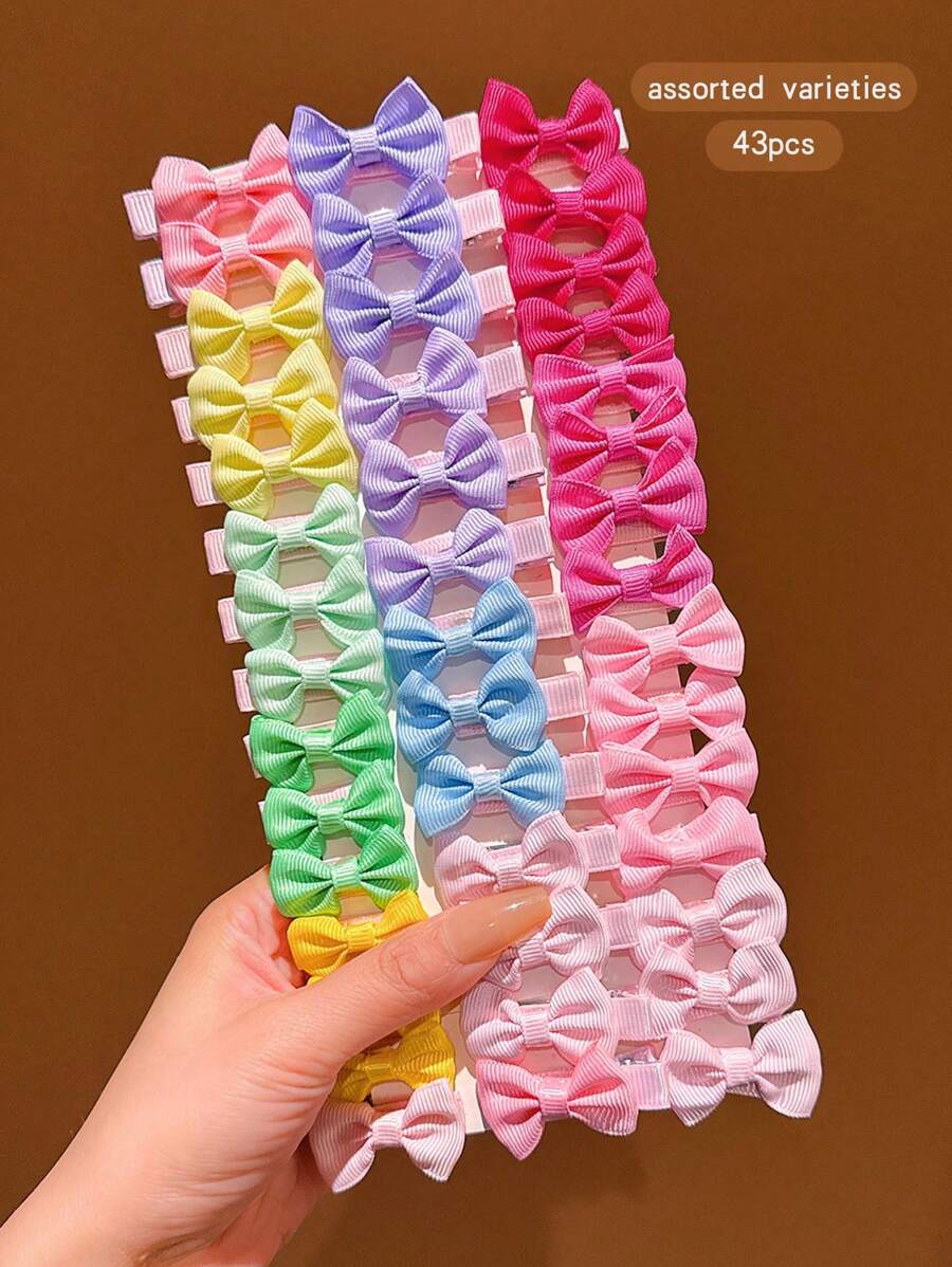 43 pièces Pinces à cheveux nœud papillon de couleur aléatoire, accessoires capillaires style doux coréen