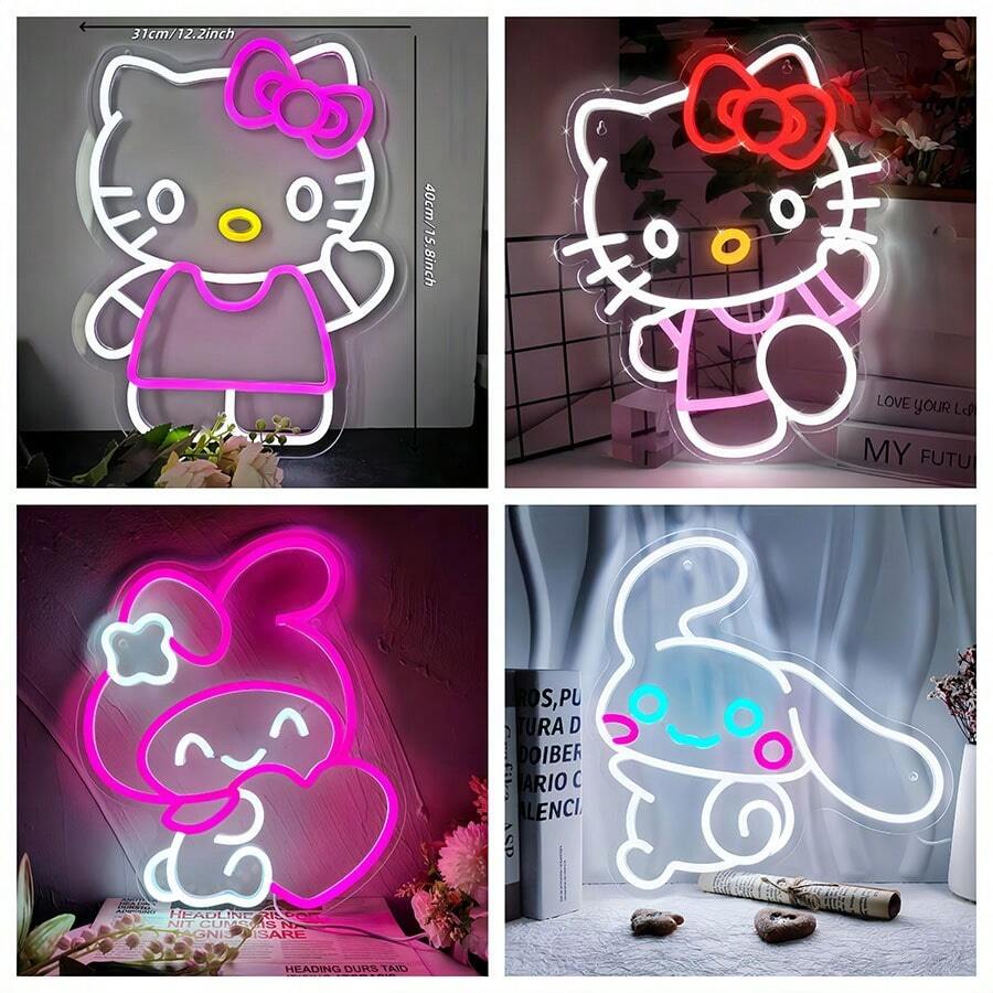 Sanrio 1 Stück/Sanrio KT Katze Gaming Zimmer Schlafzimmer Spielzimmer Internet Café Dekoration Neon Cartoon Form LED Neonlicht