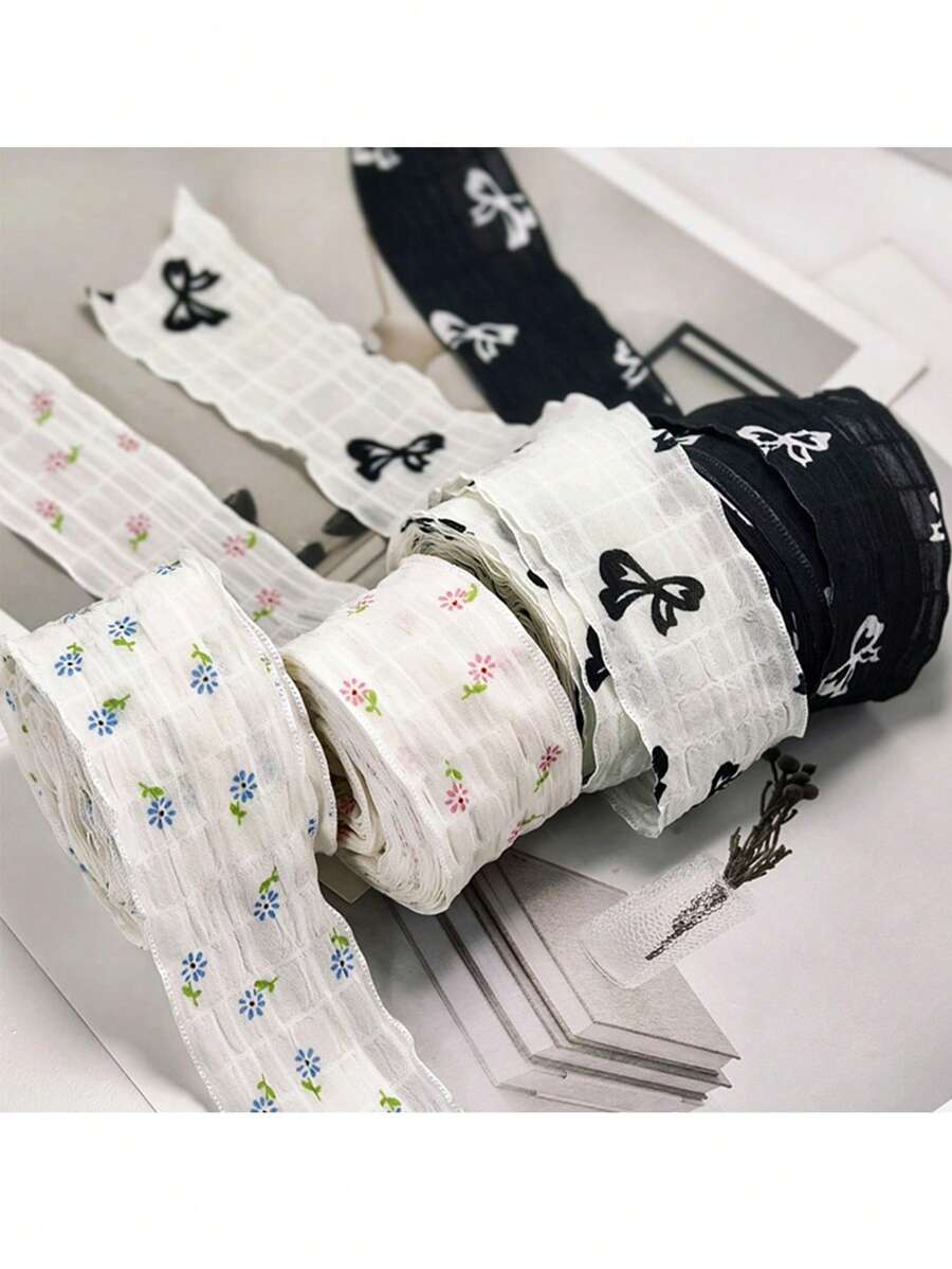 1 Stück/5 Yard Chiffon Blumenband mit Schleife, DIY Bastelzubehör für Kleidung, Geschenkverpackung Dekoration