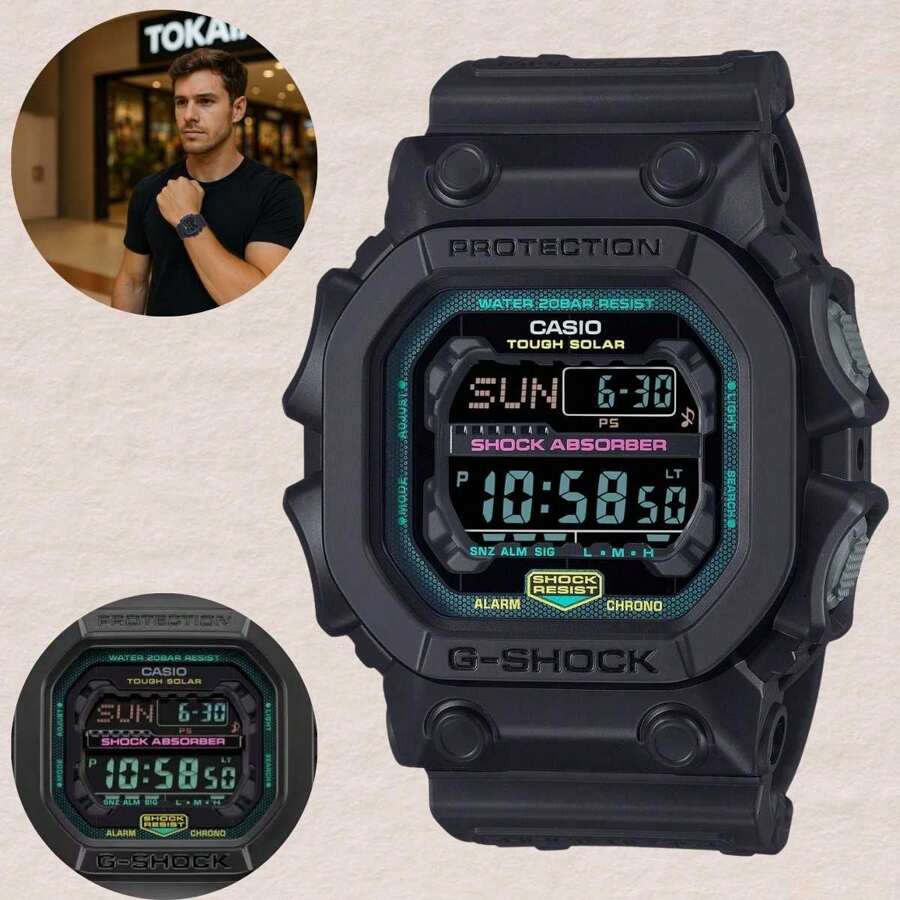 G-Shock Relógio Casio GX-56MF-1 Digital Masculino Solar Fluorescente Robusto Prova D'água 200 Metros 20 ATM 5 Alarmes Esportivo Preto
