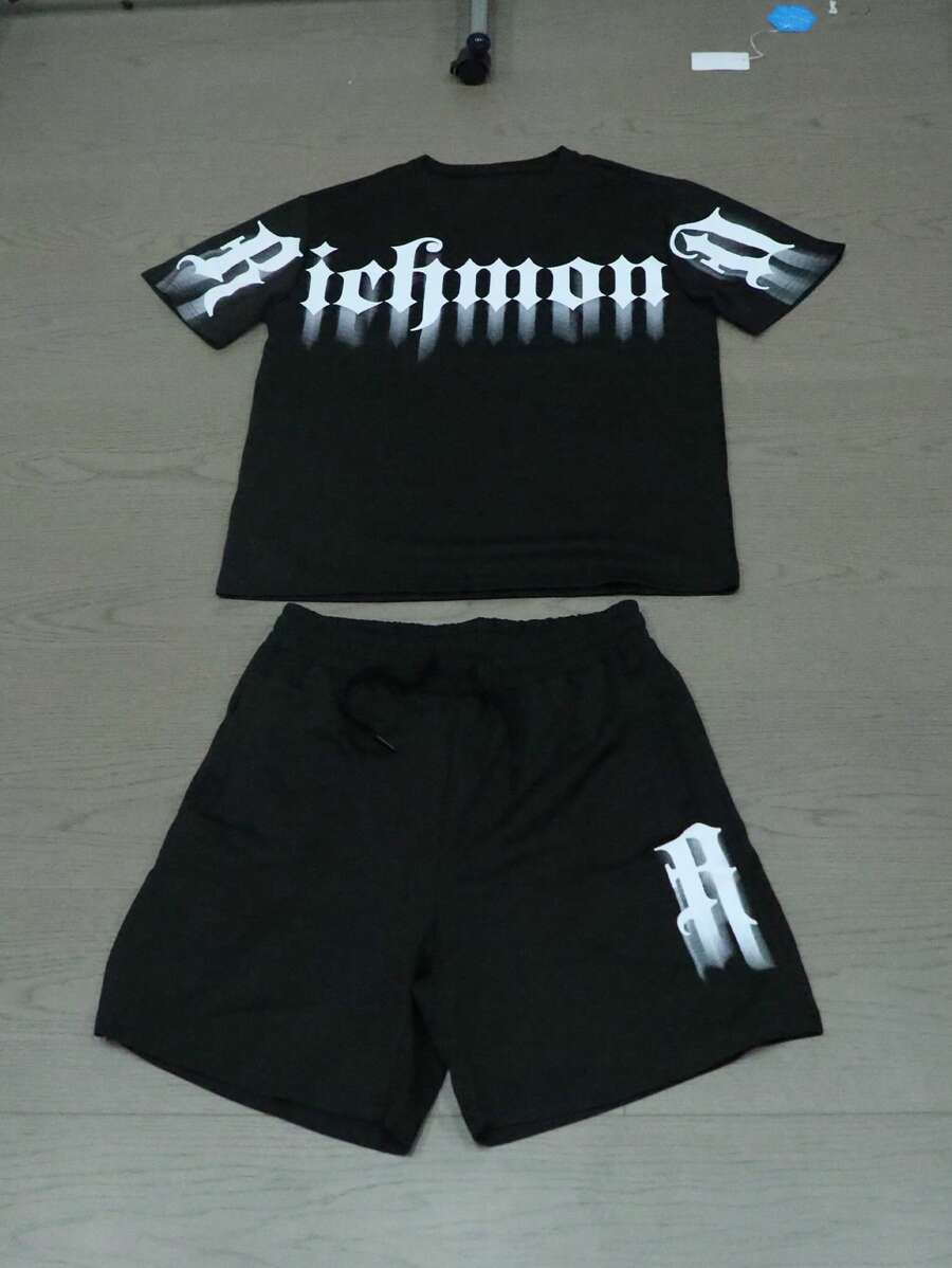 Conjunto de camiseta de manga corta y pantalón corto casual y holgado de unicolor para hombre