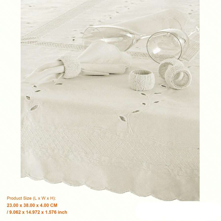 Elegant Oblong Embroidered Tablecloth - 170x360cm - Soft Marshmallow Color For Dining And Special Occasions