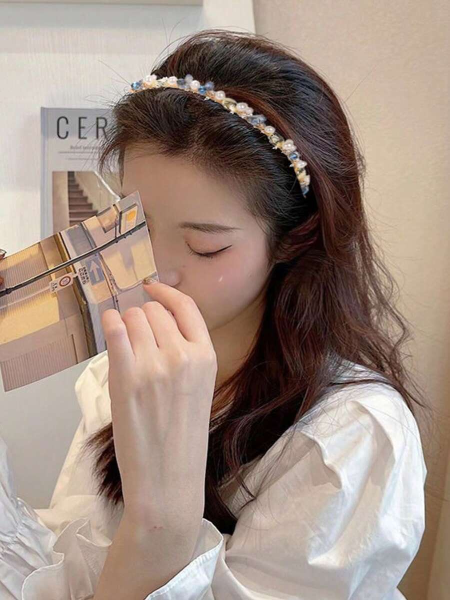 1 pieza Diadema vintage elegante con perlas falsas y , accesorio de cabello delicado y dulce con concha marina