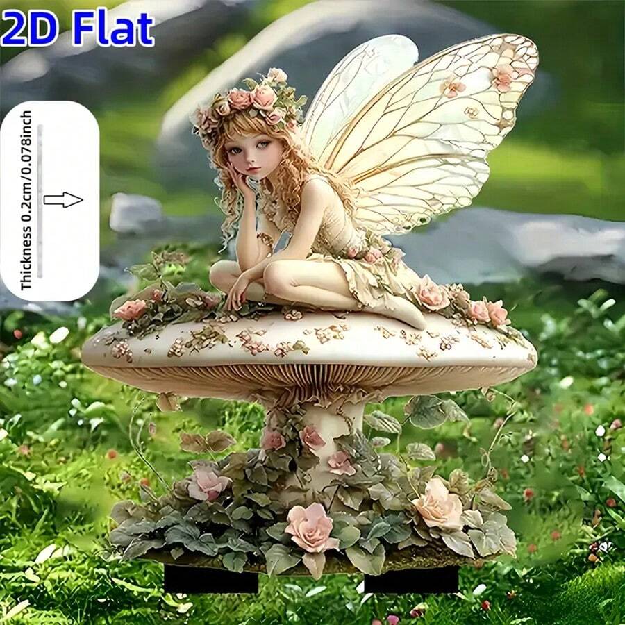 1 Stück 2D flache verzaubernde Fee und Pilzhaus Garten Deko - realistische Außendekoration, Pflanzkübel Landschaftsornament, bohemian romantischer Stil, multifunktionale Garten Kunst oder Geschenk