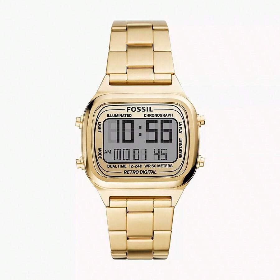 Fossil FOSSIL Men's Multifunction Quartz Watch. Men's Chronograph Date Display Alarm Square Watch. Stainless Steel Strap. LCD Display.