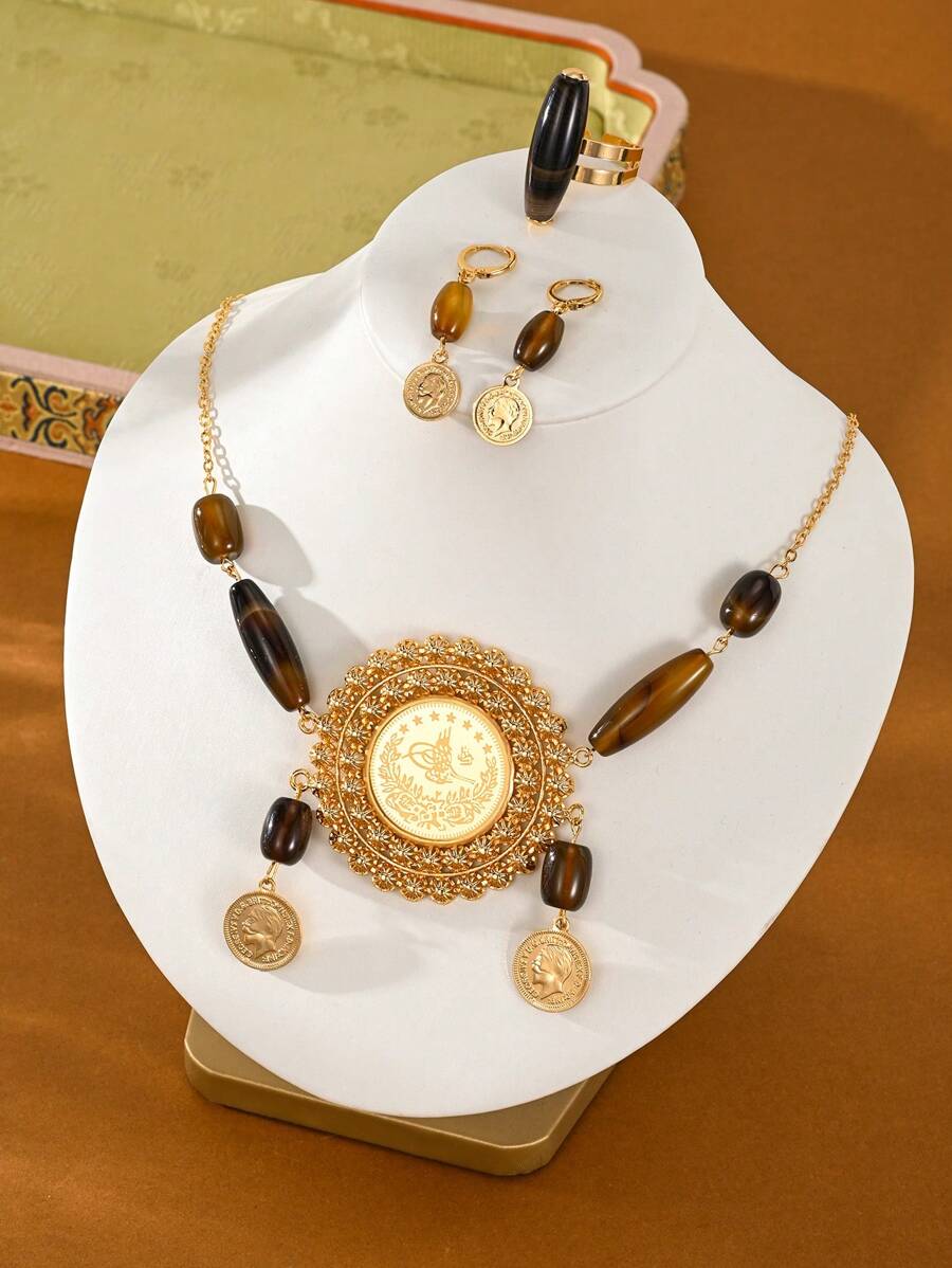 New Women's Necklace, Earrings, Ring, And Jewelry Set, With A Bohemian Style And A Crush Series, Suitable For Daily Wear And Holiday Gifts