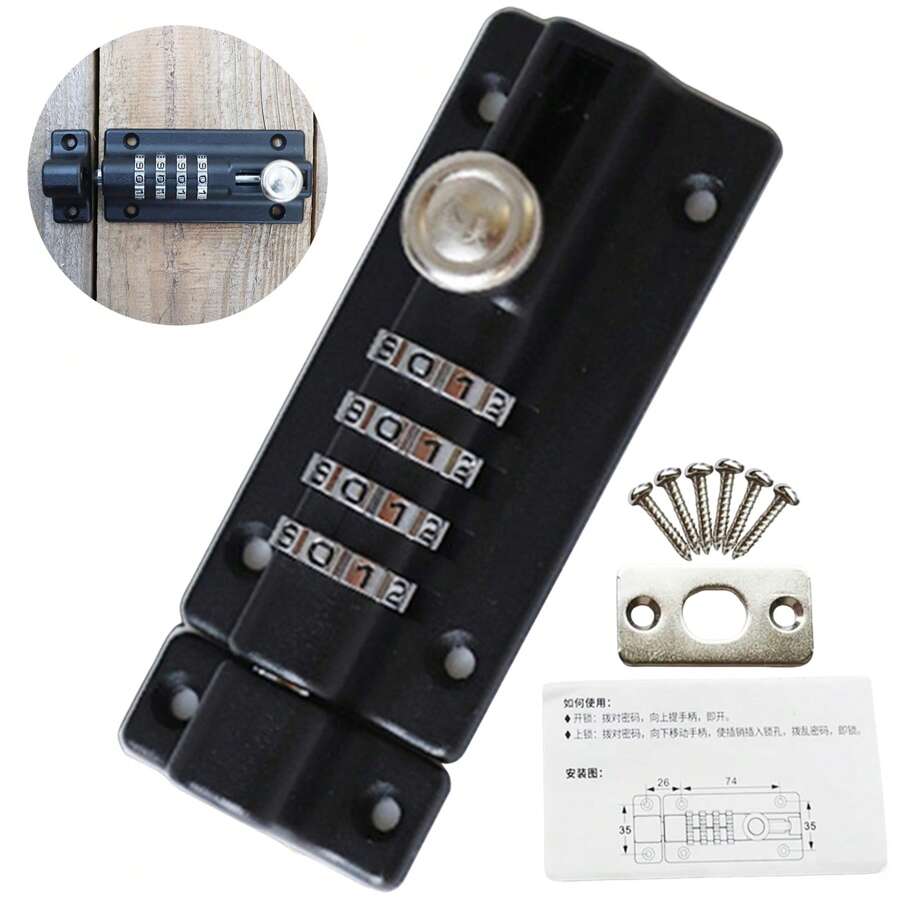 Serrure à combinaison métallique avec mot de passe à 4 chiffres, verrou à loquet pour portes intérieures et portail d'entrée (100*48mm)