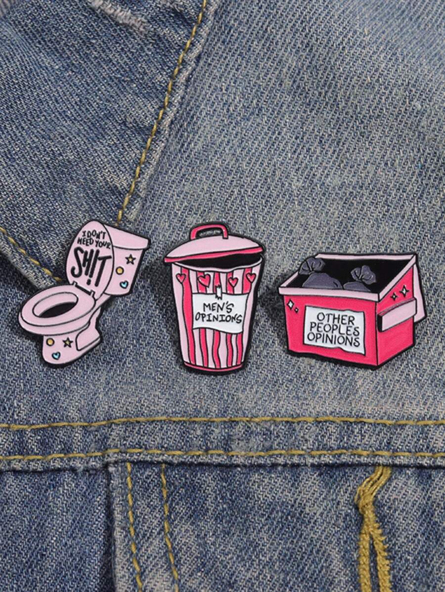 1/3 pièces Drôles broches en forme de poubelle rose et de toilette, broche en métal émaillé créative en alliage