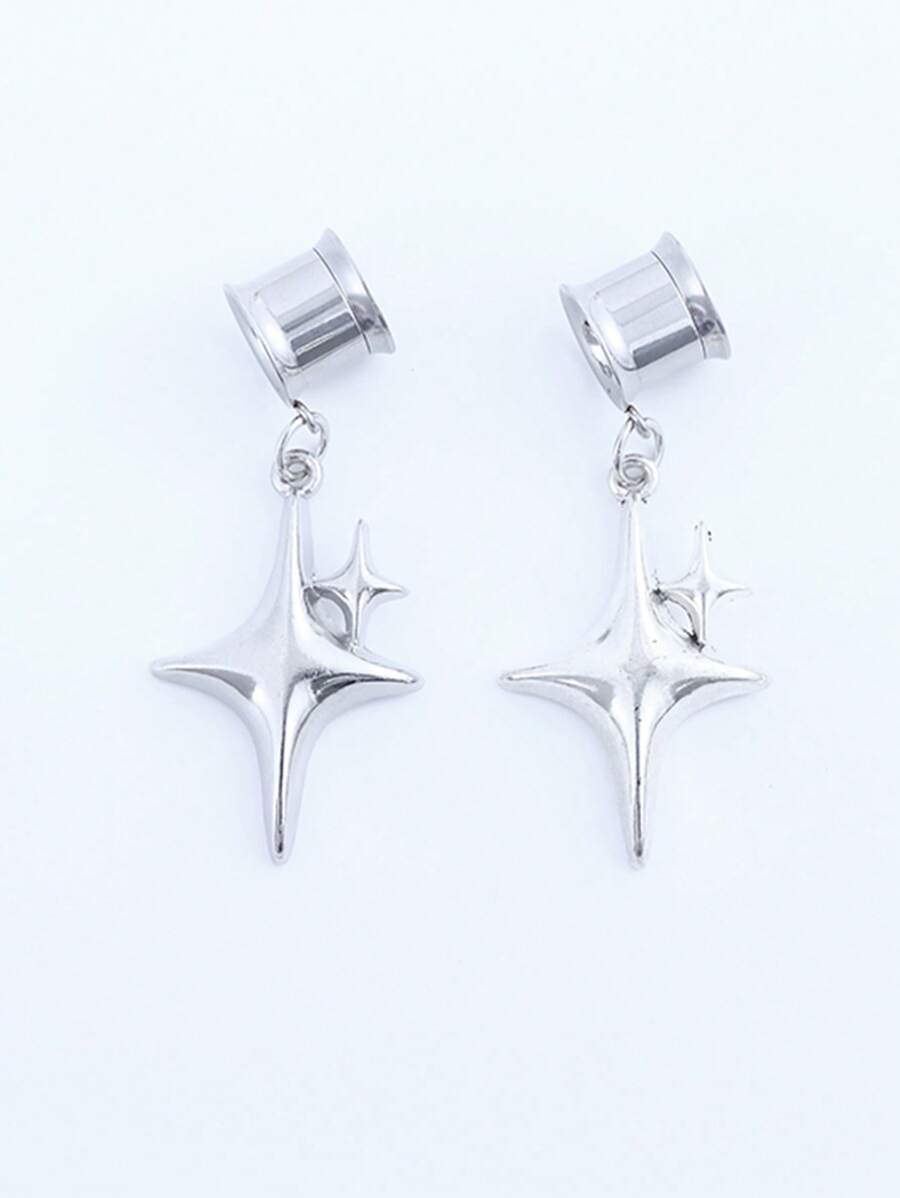 2pcs Stainless Steel Barbell Plug Earrings, 10mm Diameter, Suitable For Daily Wear, Party & Gift