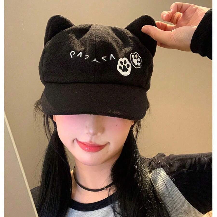 Süße Baseballkappe mit Katzenohren, Kawaii japanischer Anime Stil Sonnenschirmmütze für Studenten, schmeichelhafter Sitz