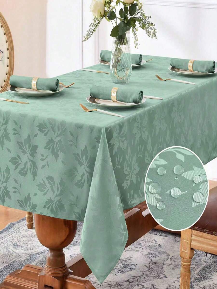 Waterproof Jacquard Rectangle Tablecloth, Thick Fabric With Leaf Pattern For Dining, Party And Holiday Decoration