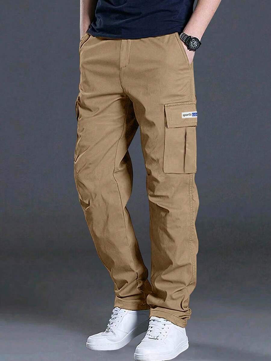 1 pieza Pantalones cargo para hombre de unicolor con múltiples bolsillos, pantalones casuales para exteriores, vacaciones en la playa, aptos para ir al trabajo, entrenamiento deportivo, senderismo, fitness, trotar, pantalones rectos versátiles