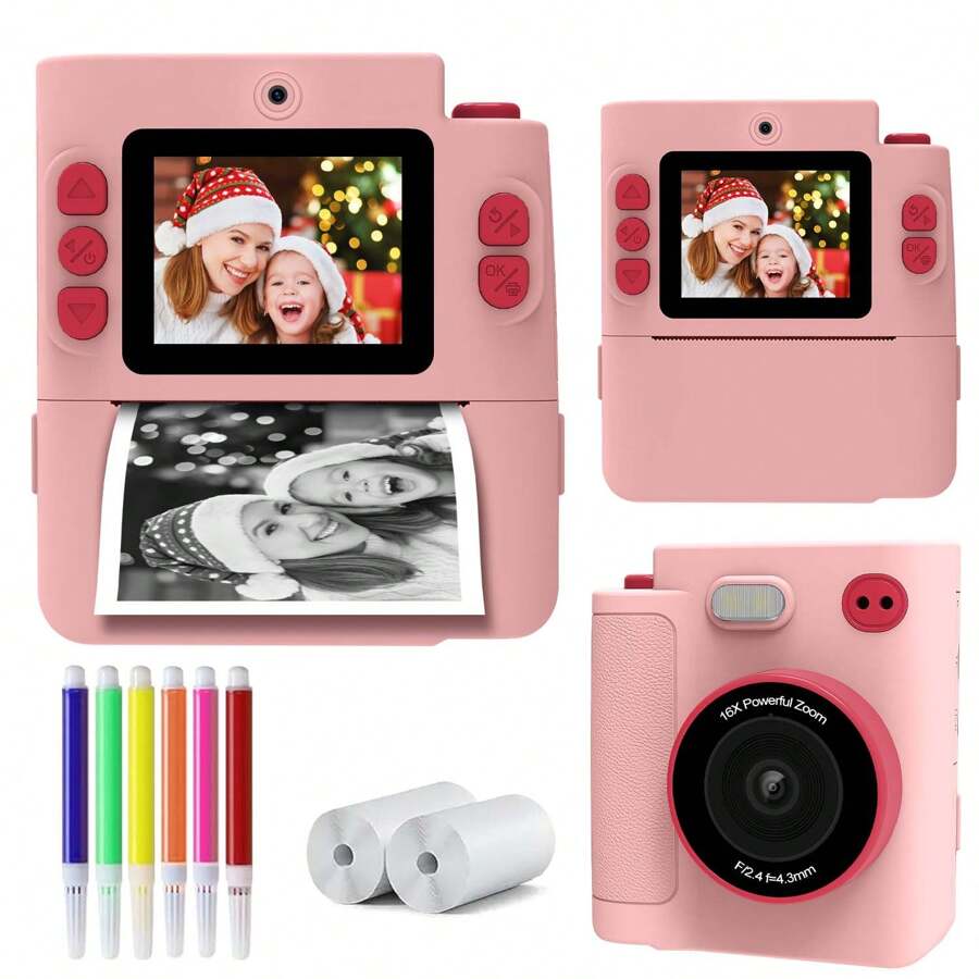 Kit de cámara digital de impresión instantánea - , videoselfie con cable USB, función de temporizador - regalo de Navidad ideal, accesorios de cámara
