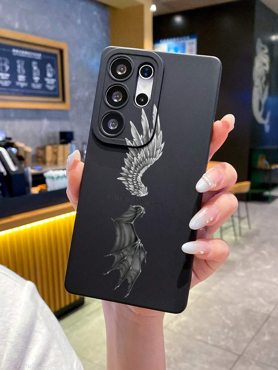 Nuevo estuche de teléfono suave de TPU negro a prueba de golpes, rasguños y huellas dactilares con textura de alas de ángel y diablo, que protege la lente de la cámara, compatible con Apple, Samsung, Xiaomi Redmi, OPPO, VIVO