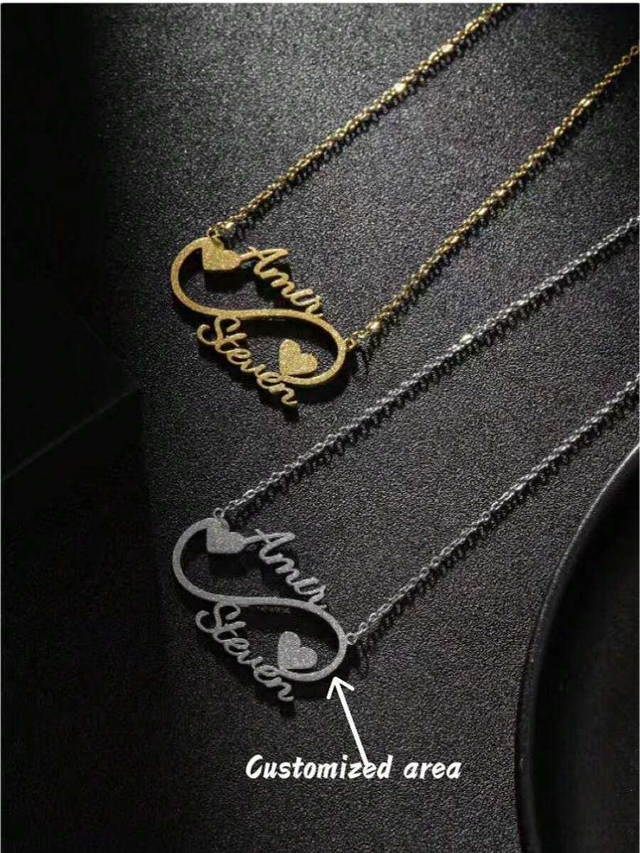 1pc Customized Double Name Infinity Necklace Girl Jewelry Stainless Steel Personalized Double Nameplate Heart Pendant Necklace, Custom Necklace, Name Necklace, Silver Chain Necklace Unique Customized Birthday Gift Couple Gift