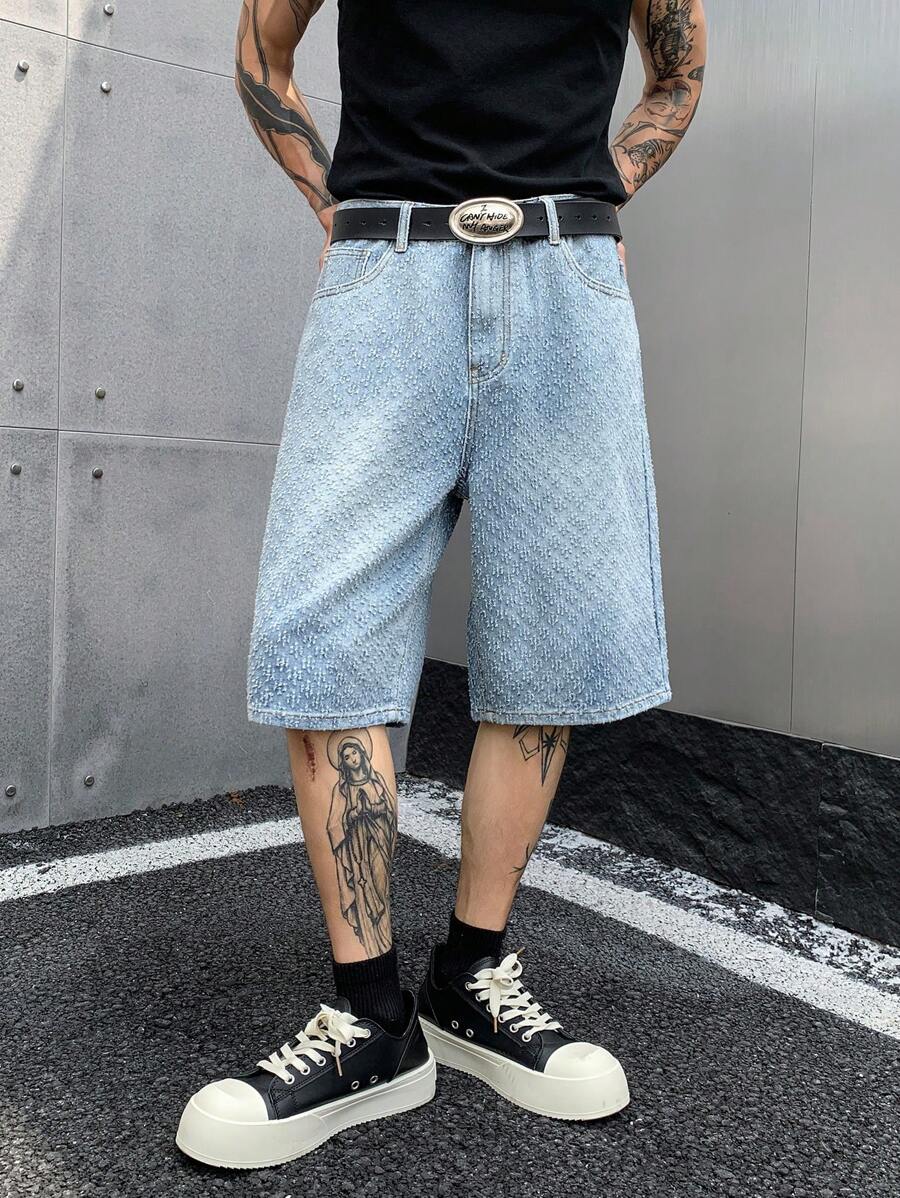 Shorts vaqueros informales y cómodos con estampado integral en jacquard, diseño vintage para el verano