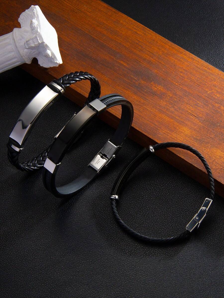 1 pieza Pulsera minimalista de acero inoxidable y trenzado para hombre