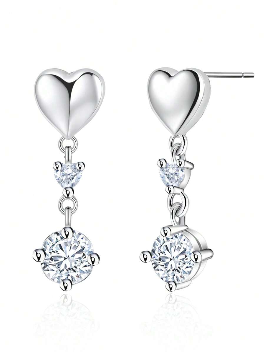 1 par de pendientes tipo mariposa hipoalergénicos con circonita cúbica en forma de corazón, diseño delicado y minimalista, ideal para uso diario, regalo de cumpleaños