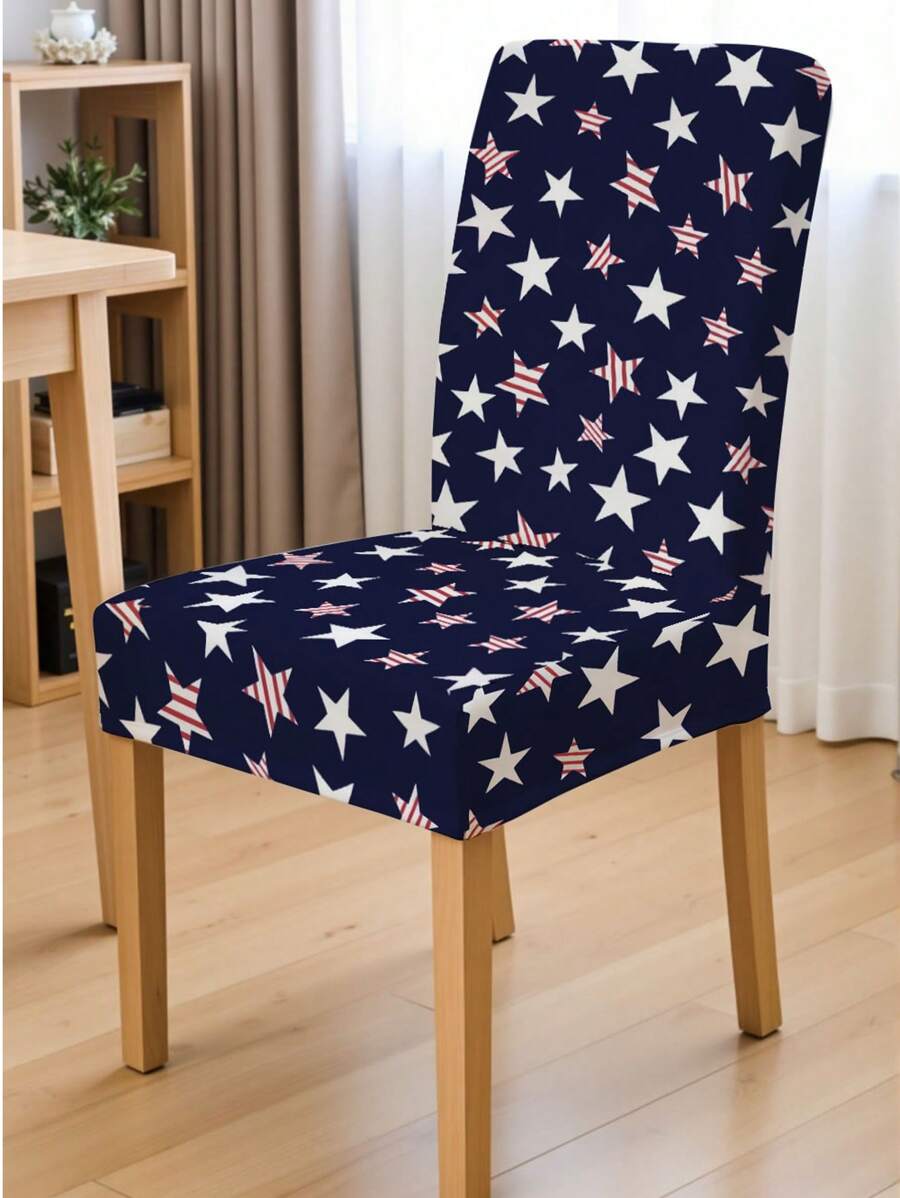 1pc, Simple Star Blue Stool Cover, High Elastic Polyester Fiber Dustproof Chair Cover, Removable Washable Chair Protective Cover, Suitable For Home, Company, Restaurant